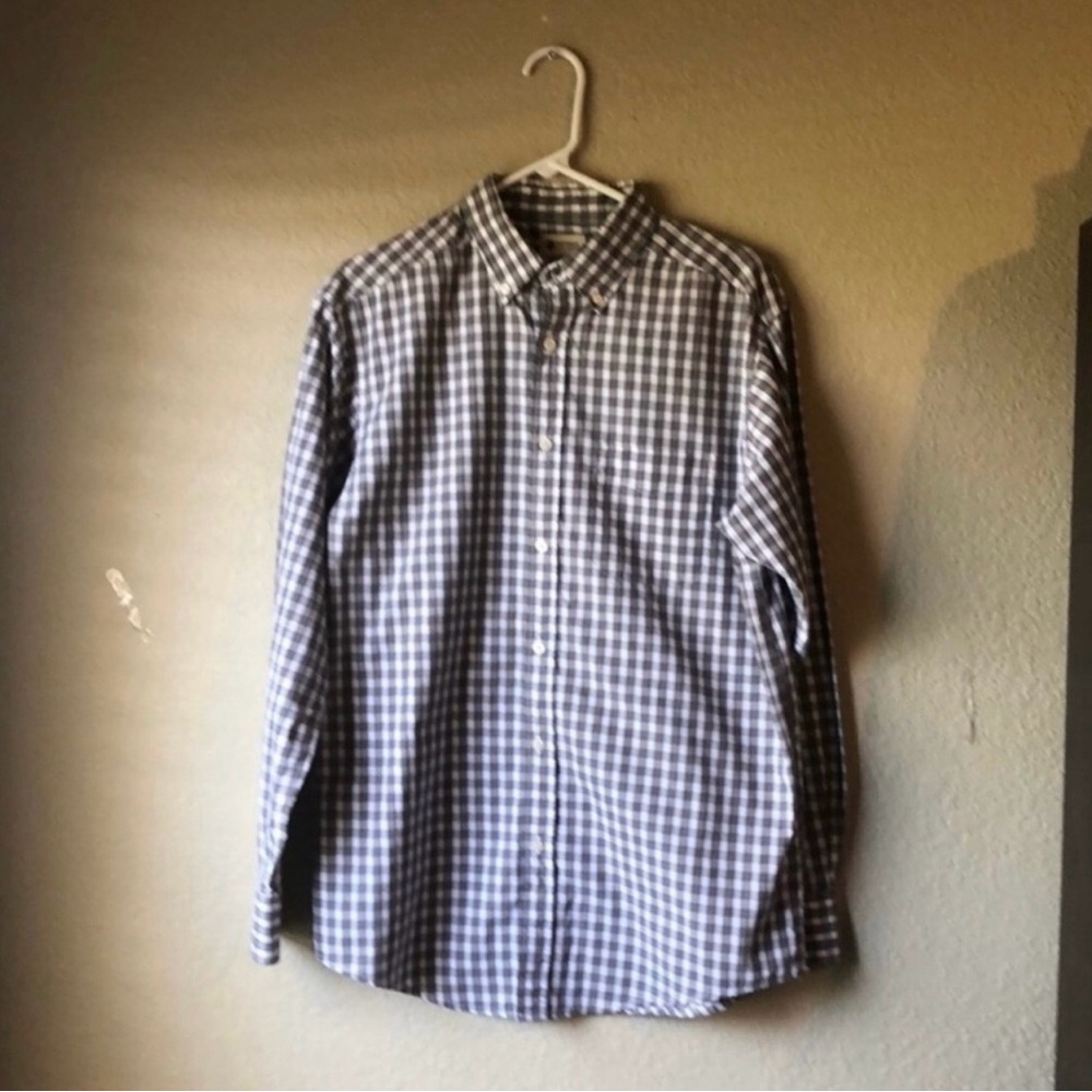 Haggar Shirt Men’s Black & White Checked Long Sleeve Button Down Casual Medium